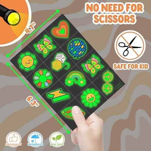 96PCS Groovy 70s Pre-Cut Temporary Tattoos - Retro Flower Power, Good Vibes Party Decorations & Favors | Cute Tattoos Stickers Gift for Kids, Boys & Girls, Prize Supplies