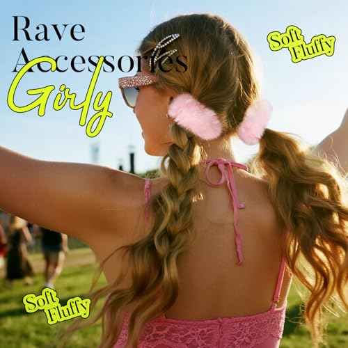 YGDZ 4PCS Pink Pom Pom Hair Ties, Furry Faux Rabbit Fur Light Pink Scrunchies, Hair Ties Ponytail Holders, Hair Accessories for Girls Women