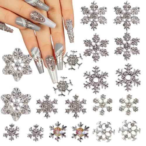 20Pcs Christmas Nail Charms 3D Silver Snowflake Nail Art Rhinestone for Acrylic Nails Alloy Snowflake Nail Charms Silver Metal Crystal Nail Jewels for Women DIY Christmas Winter Manicure