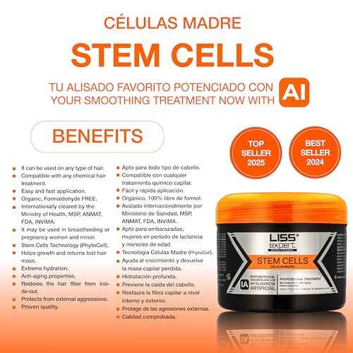 Liss Expert Stem Cells Smoothing Treatment ? Organic Keratin , Argan Oil, Hyaluronic Acid ? for Frizz-Free Repair & Shine ? Professional Straightening - ONE Shoulder length application