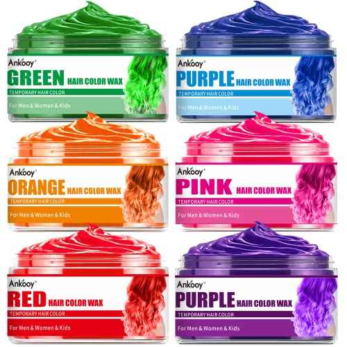 6 Colors Temporary Hair Color for Kids,Hair Wax Color for Halloween,Gifts for Teens,Girls,Boys,Gifts for Kids,Hair Color Spray Green Orange Pink Purple Red Blue Hair Dye Wax