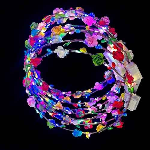 30 Pcs LED Flower Crowns Headbands,Flower Crowns For Women,Mardi Gras Light Up Headbands Tiara Flower Crown Accessories for Wedding Beach Party Birthday Cosplay Halloween Christmas Day