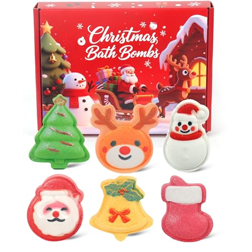Christmas Bath Bombs for Kids & Women, Handmade Bath Bomb Gift Set of 6 Fun Shapes, Perfect Stocking Stuffers for Teen Girls & Boys, Skin Care Bathbombs as Christmas Gifts for Kids