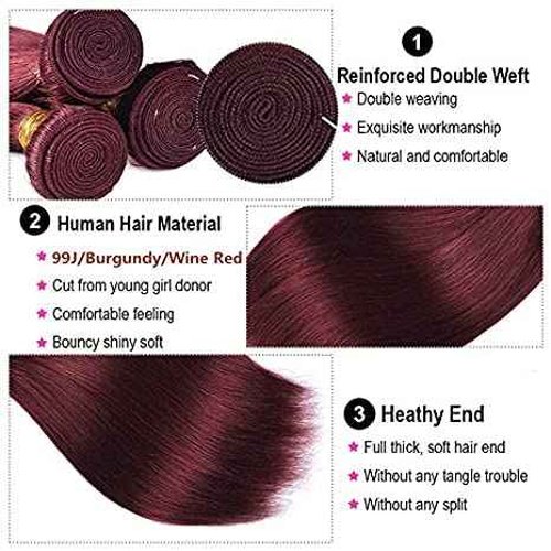 99j Burgundy human hair Straight Hair 30 INCH 8A Brazilian Virgin Hair 99j Burgundy Straight Hair Weaves Bundle Free Part Red Wine Color 100% Unprocessed Human Hair Weft Weaves