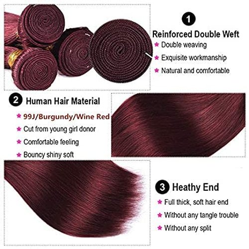 99j Burgundy human hair Straight Hair 26 INCH 8A Brazilian Virgin Hair 99j Burgundy Straight Hair Weaves Bundle Free Part Red Wine Color 100% Unprocessed Human Hair Weft Weaves