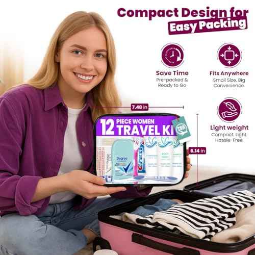 Trektote Travel Toiletry Kit For Women ? (100 Pack) 12 Piece Set Of Travel Size Toiletries, TSA Compliant, Travel Essentials, Includes Shampoo And Conditioner, Body Wash, Toiletry Bag & More