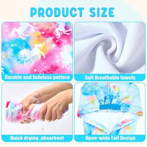 WAWSAM 2 Pack Kids Hair Drying Towel Wrap - Microfiber Hair Towel for Girls, Quick Dry Hair Cap with Button & Elastic Loop(Pink&Blue)