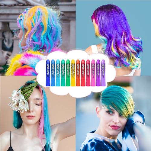 Hair Chalk Girls Gift, 12 Temporary Hair Dye Colourful Pens, Non-Toxic, Easy Washable, Birthday Christmas New Year Cosplay Party Gifts for Girls & Teens Age 4-6 7-14