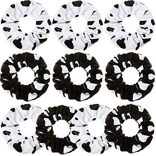 Xinnun 10 Pcs Cow Print Scrunchies Women Cloth Hair Ropes for Cow Party Favors Hair Ties Hairband for Birthday Goodie Bag Fillers Bachelorette Party Accessories(White, Black)