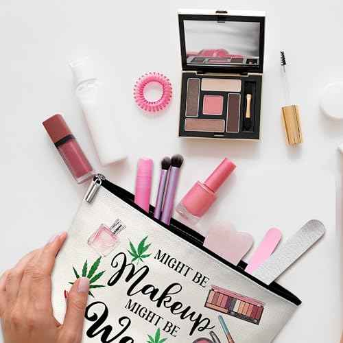 GREOXG Funny Leaf Makeup Bag, Might Be Makeup Might Be Weed Cosmetic Bag, Gift for Women Friends Girls Sisters Mom Birthday Graduation Christmas-B02