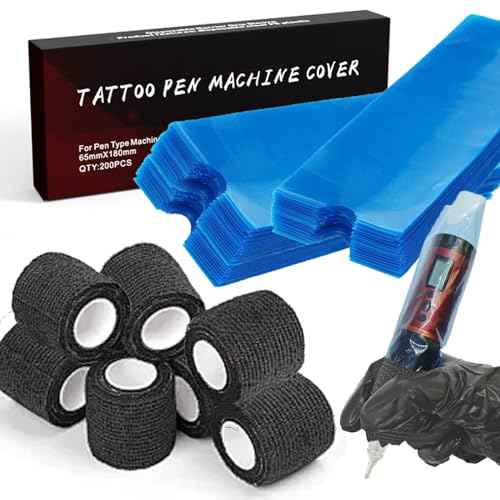 200pcs Large Tattoo Machine Pen Covers and 8pcs Grip Tape Wraps - Yugui Disposable Gun Bags Sleeves Self-Adhesive Grip Wraps Tattoo Kit Supplies