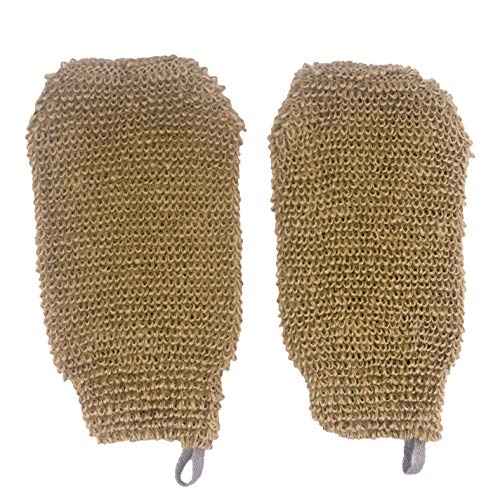 (2 Pack) Natural Exfoliating Hemp Bath Mitt Shower Gloves Loofah Washcloth Sponge Machine Washable Body Scrubber (ROUGHER Hemp)