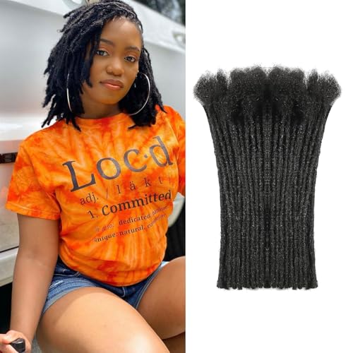 0.6 cm Width 8 Inch 60 Strands Human Hair Loc Extensions, Natural Black 100% Full Handmade Permanent Real Human Hair Dreadlock Extensions for Women/Men/Kids Can Be Dyed Bleached Curled Twisted