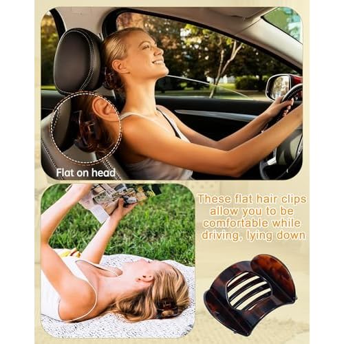 6 PCS French Flat Hair Clips for Women 2 Styles Large Matte Flat Claw Clips Strong Hold No-Slip French Hair Barrettes for Thick Thin Hair(Leopard + Brown)