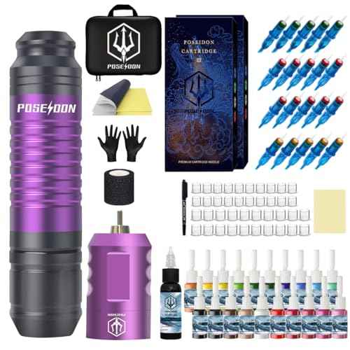 Tattoo Pen Kit Wireless Tattoo Machine Kit, Tattoo Gun Kit with Power Supply and 20 Pcs Tattoo Cartridge Needles, Complete Tattoo Kit Tattoo Supplies for Artists.