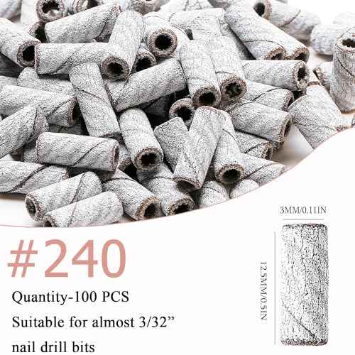 100pcs Nail Drill Bits Small Sanding Bands with Upgrade 3.1mm Mandrel Bit, 240 Extra Fine Grit Nail File Sanding Bands for Acrylic Nails Gel Removing Shaping Manicures and Pedicure(Zebra,240)