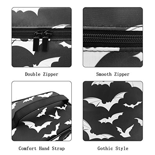 9CH Goth Travel Makeup Bag - Bats Cosmetic Bags Large Make up Organizer Portable Toiletry Bags Train Cases for Women Cosmetics