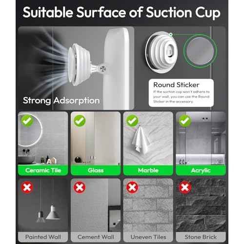 Lighted Shower Mirror Fogless for Shaving with Light, 5000mAh Heated Fogless Mirror for Shower, Detachable Razor Holder and Suction Cup for Wall, NO-Drilling, Waterproof for Bathroom (White)