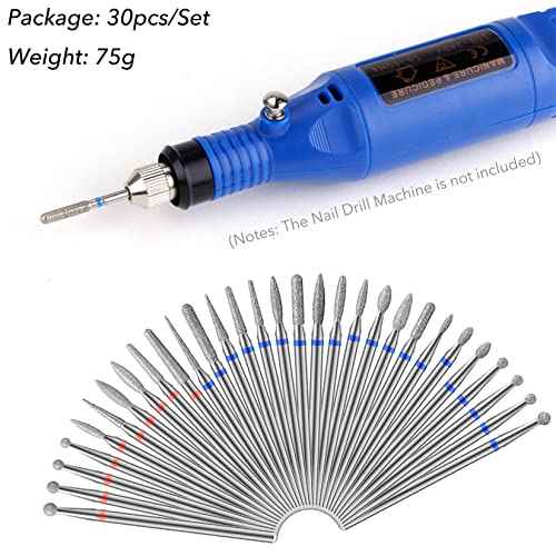 30-Piece Nail Cutter Drill Bit for Manicure Tungsten Steel Professional Manicure Drill Set Universal Diamond Drill Bits for Nails Electric Drill