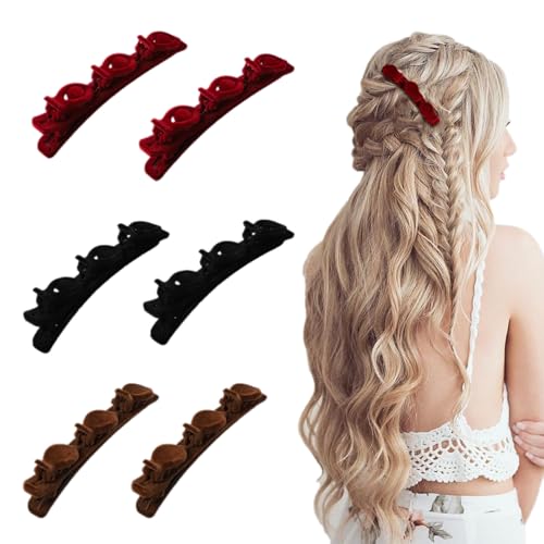 6 Pcs Braid Hair Clips for Women Girls (Red+Black+Brown)