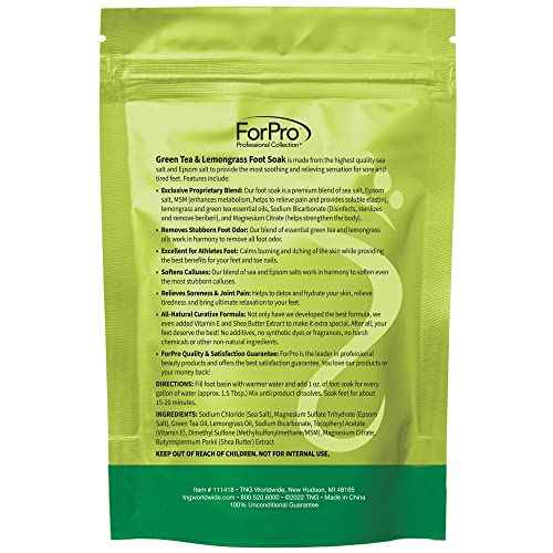 ForPro Professional Collection Green Tea & Lemongrass Foot Soak with Sea & Epsom Salt for Toenail Athletes, Stubborn Odor Scent, Softens Calluses & Soothes Sore Tired Feet - 48 Ounces (3 1-lb Packs)