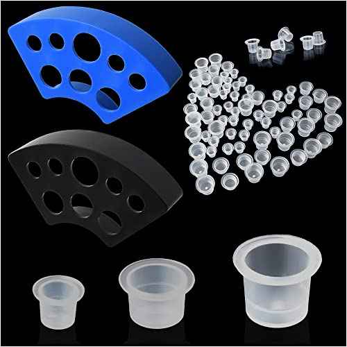 302PCS Tatoo Ink Caps with 300 Tatoo Ink Cups Mixed Size and 2 Ink Cap Holder for Tatoo Ink Tatoo Accessory Tatoo Supplies
