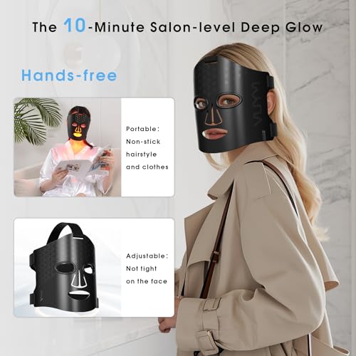 VYM Infrared Light Therapy Mask: High Power for Glowing Skin Ultra-Thin, Rechargeable Luxury - Black Bag