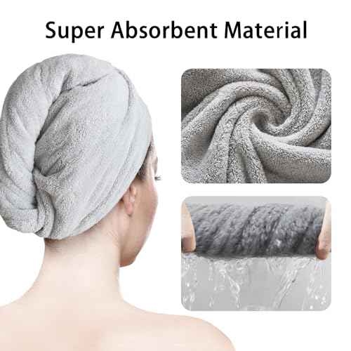2 Pack Microfiber Hair Towel Wrap for Women Super Absorbent Quick Dry Hair Turban for Drying Curly, Long & Thick Hair 10 inch X 26 inch Lightgrey+Lightgrey