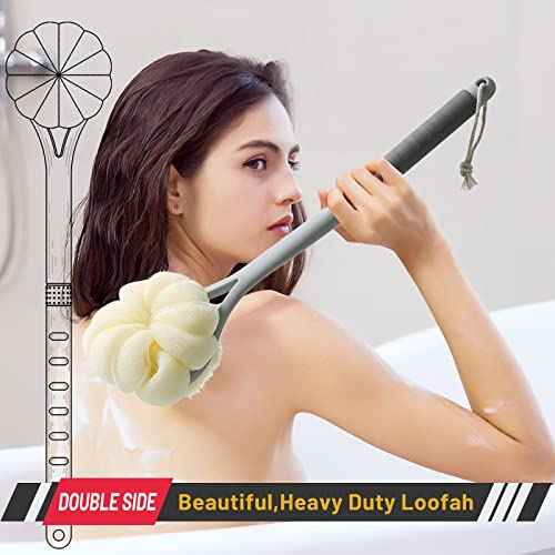 Shower Body Brush,Soft Bristles and Beautiful Pumpkin Loofah 14¡± Long Handle Back Scrubber Bath Mesh Sponge for Skin Exfoliating Bath,Massage Bristles Suitable for Wet or Dry,Men and Women (Grey)