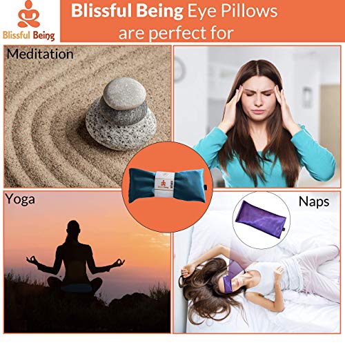 Lavender Eye Pillow - Hot or Cold Weighted Satin Eye Mask perfect for Sleeping, Yoga, Meditation - Gifts for Women, Birthday, Teachers - Natural Herbal Relaxation (Sapphire)