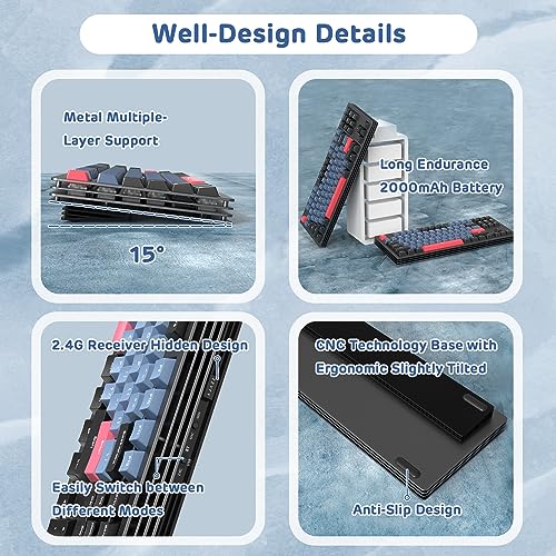 AKC087 Wireless Mechanical Keyboard, 87 Keys Compact TKL Gaming Keyboard, BT5.0/2.4G/Wired 75% Keyboard, RGB Hot Swappable Mechanical Keyboard OEM Profile Yellow Switch for Windows Mac Laptop