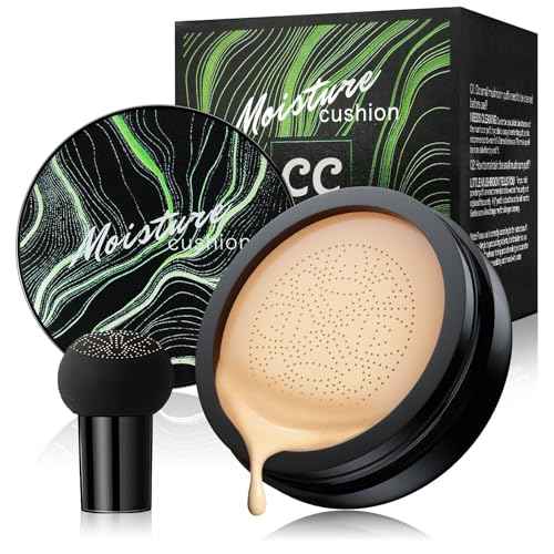 Mushroom Head Air Cushion CC Cream - BB Cream Makeup Brightening & Moisturizing, Full Coverage Concealer for Older Women, Oil Control Foundation for Mature Skin (Natural, 3.21 Ounce (Pack of 1))