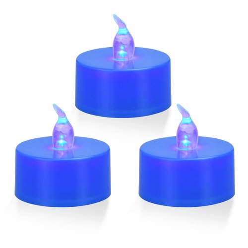 KOABY 12 Pack Blue Light Non-Flickering Flameless Tea Lights, Blue Base, Last 100H+, Battery Operated Tea Lights for Decor