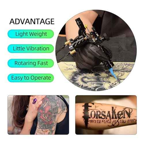 ATOMUS Rotary Tattoo Machine Gun Kit Professional Liner Shader Tattoo Motor Machine with Grip Tube Wrench Elastic Bandage Beginners Tattoo kit Tattoo Supplies (Black)