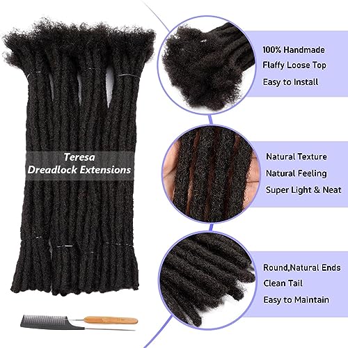 Teresa 8 Inch 0.8cm Width Loc Extension Human Hair Natural Black 40 Strands Loc Extensions for Men/Women/Kids Real Dreadlock Extensions Human Hair
