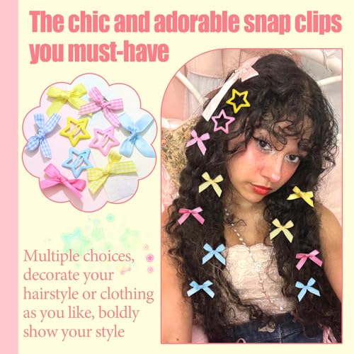 Mini Bow Hair Clips Star Clip Non Slip Checkered Bow Barrettes Cute Star Snap Barrettes Bowknot Hairpins Kawaii School Bows Y2k Hair Accessories For Women Girls School Prom Party 36 Pcs