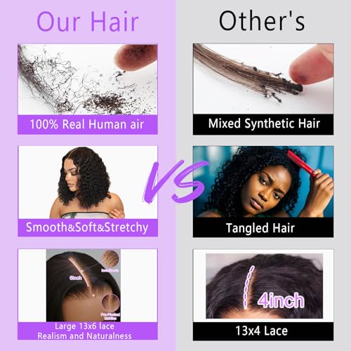 16 Inch Short Bob Wigs Deep Curly 200% Density Virgin Human Hair 13x6 Bob Wig Human Hair Pre Plucked with Baby Hair Transparent Lace Frontal Wig for Women Natural Hairline
