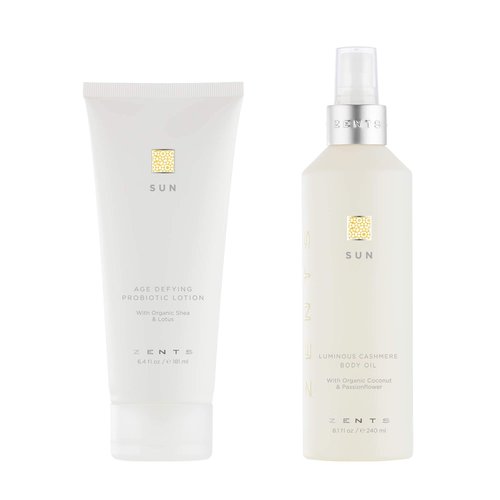 ZENTS Body Lotion and Cashmere Oil Set (Sun), Anti-Aging Probiotic Lotion, Soften and Moisturize Skin with Organic Coconut Oil, Moisturize and Nourish Dry Skin, Powerful Healing Duo