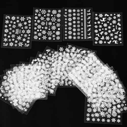 30Pcs Snowflake Nail Art Stickers Winter Christmas Nail Decals White Snowflakes Nails Designs 3D Self Adhesive Nail Supplies for Women DIY New Year Winter Holiday Manicure Decorations Accessories