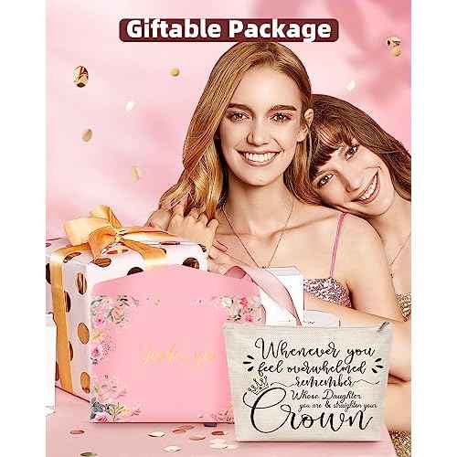 Daughter Choice, Inspirational Makeup Bag for Daughter from Mom Dad, Best Bonus Step Daughters Graduation Birthday Present from Step Mom, Small Linen Straighten Your Crown Cosmetic Bags