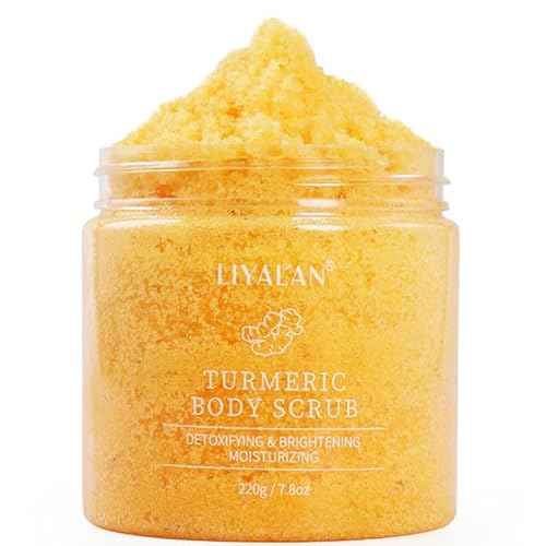 Liyalan Turmeric Body Scrub Moisturizing and Exfoliating Body, Face, Hand, Foot Scrub,Nourishes Skin,Deep Cleansing 7.8oz