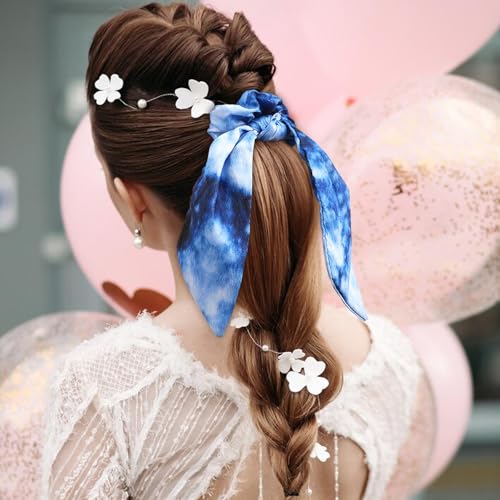 4Pcs Scrunchie with Bow ? Hair Ribbons for Women, Elegant Bow Hair Ties, Soft Ponytail Holders for Women