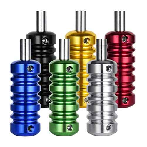 Healifty 6pcs Tattoo Grips Tubes Aluminum Alloy Tattoo Grip Handle for Tattoo Machine Supply (Black + Red + Green + Gold + Silver + Blue)