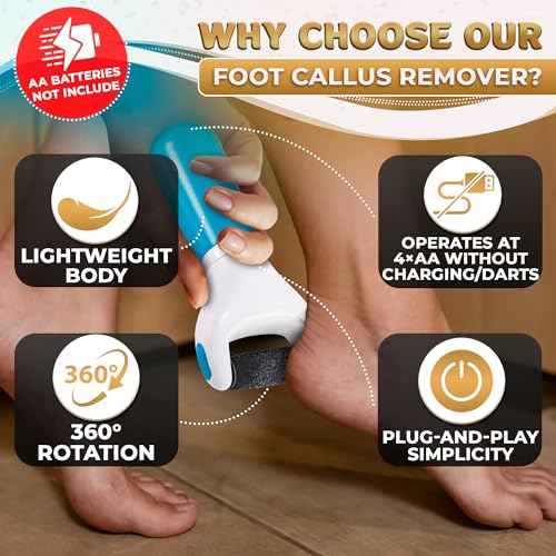 Foot Callus Remover Tool | Batteries Not Included ? High-Speed Foot Grinder with Easy-to-Replace Roller ? On-The-Go Electric Callus Remover for Feet | Pedicure Tools for Feet Smoothing