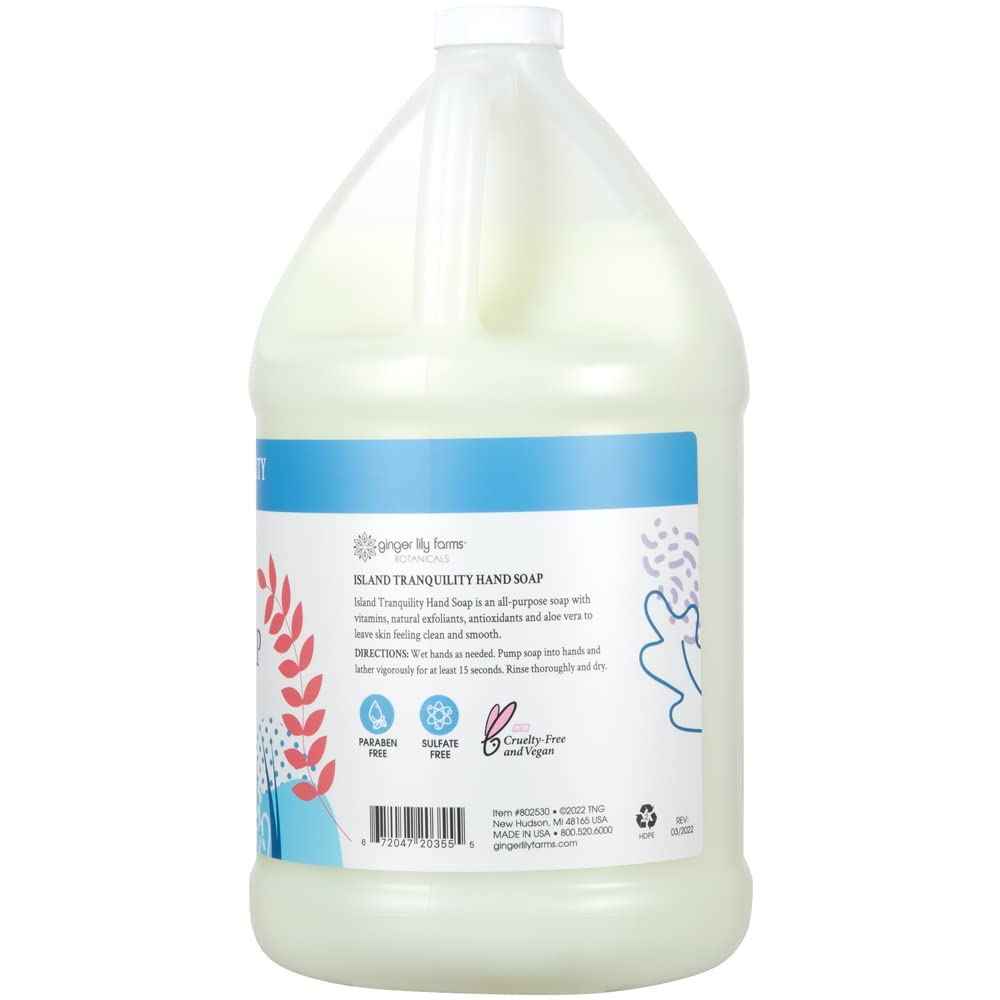 Ginger Lily Farms Botanicals All-Purpose Liquid Hand Soap Refill, Island Tranquility, 100% Vegan & Cruelty-Free, Green Tea Lemongrass Scent, 1 Gallon (Pack of 4)
