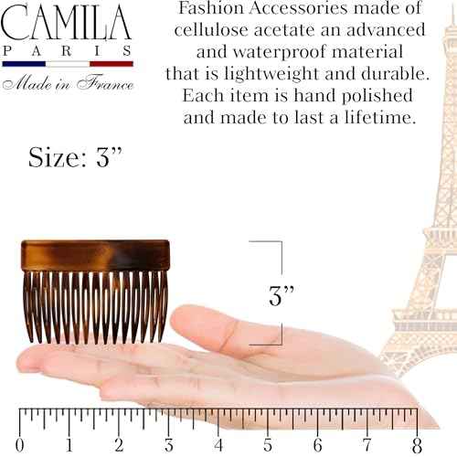 Camila Paris CP2942 French Hair Side Comb, Small Tortoise Shell, French Twist Hair Combs Decorative, Strong Hold Hair Clips for Women Bun Chignon Up-Do Styling Girls Hair Accessories, Made in France