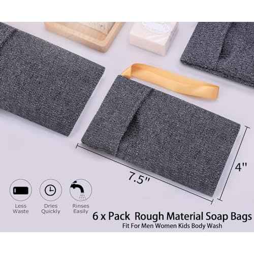 6-Pack Soap Pocket Exfoliating Soap Saver Pouch, Body Scrubber Rough Sponge Exfoliator for Bath or Shower, Gray Mesh Bar Soap Foam Lather Pouch