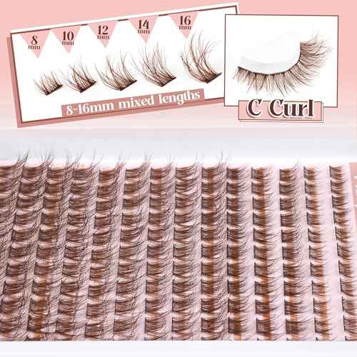 Brown Lash Clusters Natural Lash Extensions Wispy Eyelash Clusters 154 Pcs C-Curly Lashes Clusters for Everyday Wear Beginner Friendly Dark Brown Cluster Eyelash Extensions by Mavphnnee