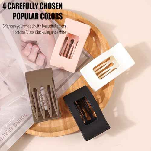 Flat Hair Clips Claw for Women,Ergonomics Large Flat Claw Clips for Girls, Non-Slip Strong Hold French Hair Clips for Thick Thin Hair Pack of 4