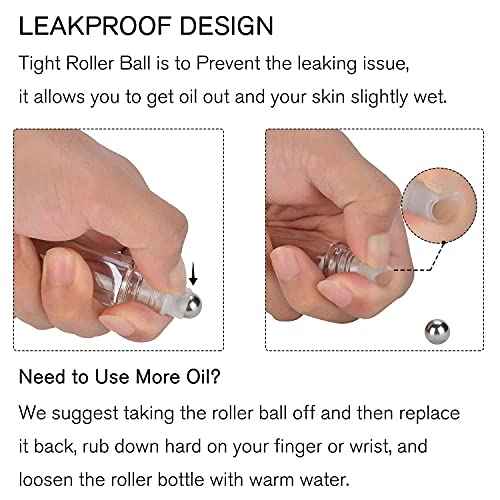 PrettyCare 4 Pack, 10 ml Essential Oil Roller Bottles with Stainless Steel Roller Ball - Refillable Leak-proof Empty Thick Clear Glass Roll on Bottles with Metal Caps for Travel, Perfume